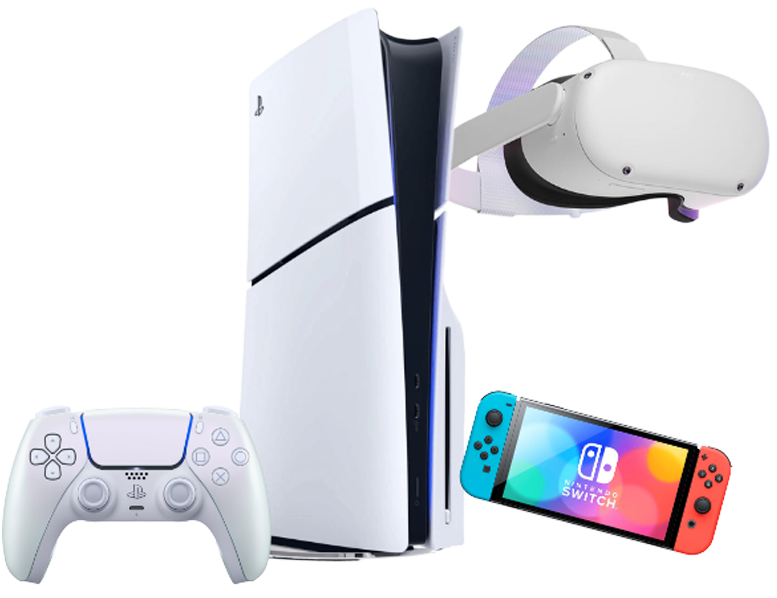 Games console, VR, handheld games and controllers are some of the types of devices we repair